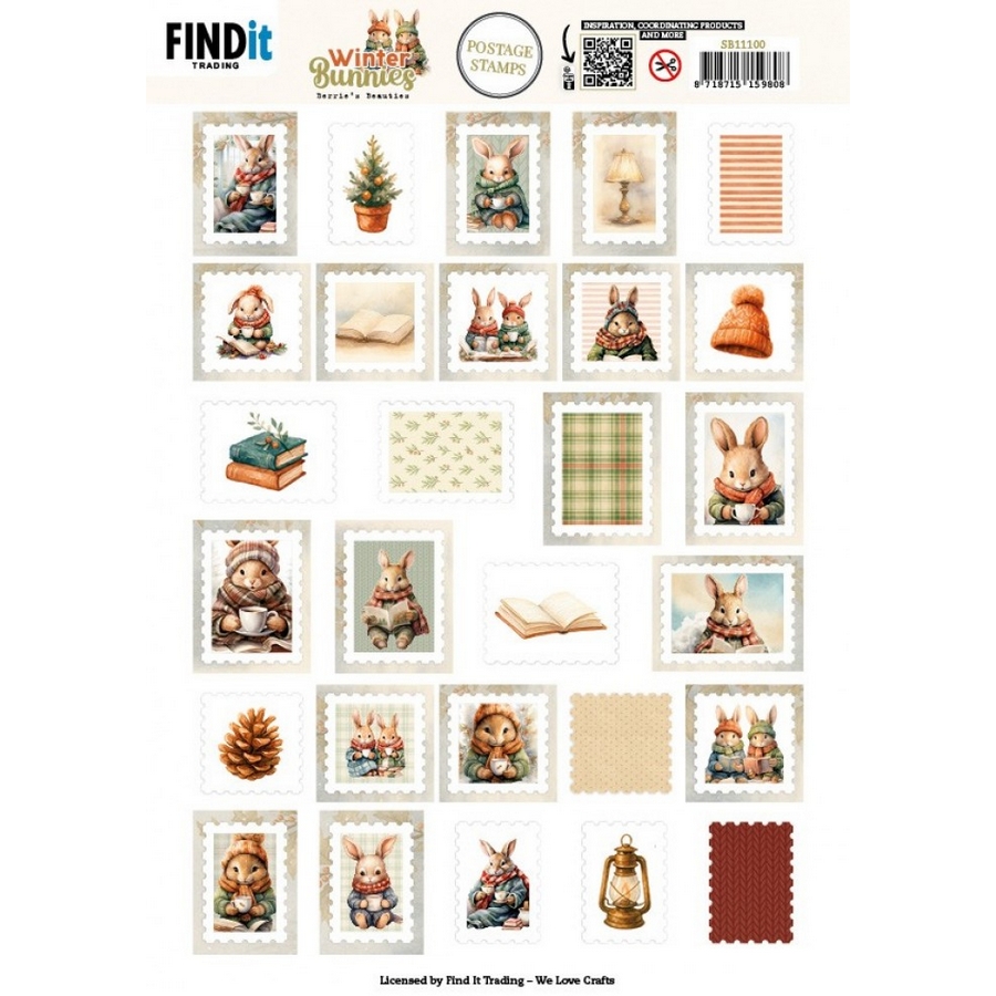 NEW Berries Beauties 3D Push Out Winter Bunnies - Postage Stamps 
