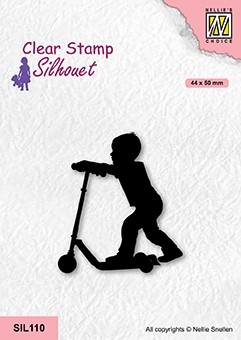 Nellie Snellen Clear Stamp Silhouette - Boy with Scooter