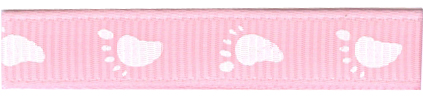 Baby Foot Print Design Ribbon - Pink/White 10mm x 20m