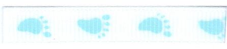 Baby Foot Print Design Ribbon - White/Blue 10mm x 20m