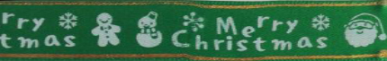 Merry Christmas Santa and Friends Green/White 20m x 16mm