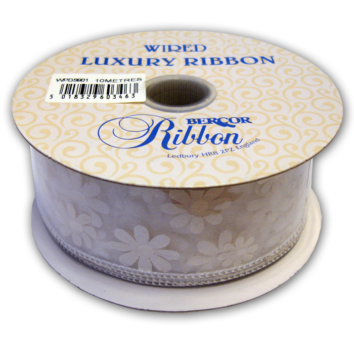 Wired Luxury Ribbon White Daisies 38mm x 10m