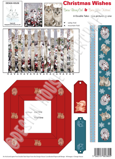 Design House Double Take Papers - Christmas Wishes 'Snow Berry Cat & Snowflake Kitten'